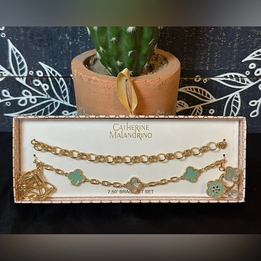 Catherine Malandrino 2 PC Tiffany Blue Clover Bracelet Set